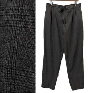 Zara Basic Plaid Trouser Cropped Jogger Pant Womens Size XL Dk Grey Elastic Back